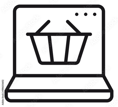 Bild auf Leinwand Online shopping vector icon illustration featuring a laptop computer with a shopping basket on the screen, representing e-commerce, digital retail, and internet marketplace business concepts