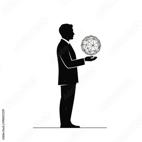 Businessman Holding Geodesic Sphere Vector Illustration