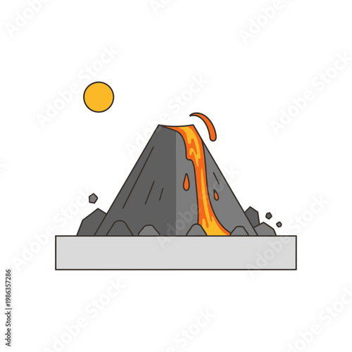 Volcano erupting with lava flow.