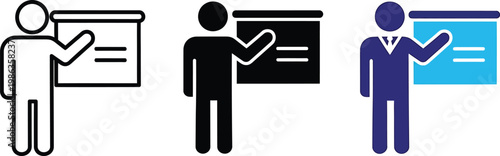 Presentation icon set business teaching and communication vector graphics