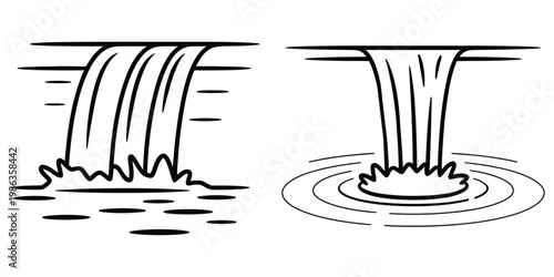 Waterfall symbol icon set, natural flowing water cascade icons collection, river and mountain landscape water stream concept vector