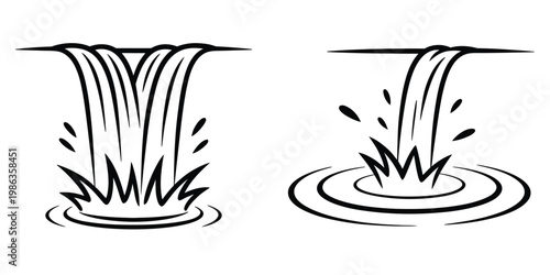 Waterfall symbol icon set, natural flowing water cascade icons collection, river and mountain landscape water stream concept vector