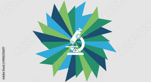 Science logo with microscope and multicolored starburst design