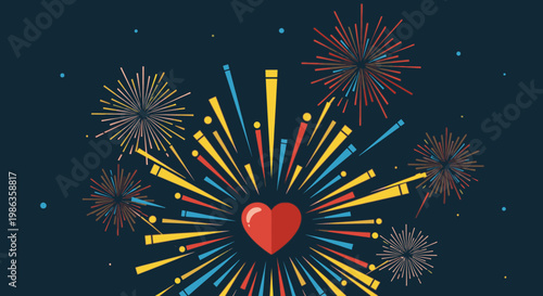 Vibrant heart fireworks explosion colorful celebration