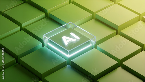 Minimal ai chip concept on geometric grid surface, artificial intelligence processor, modern computing technology, data processing unit and futuristic digital system design