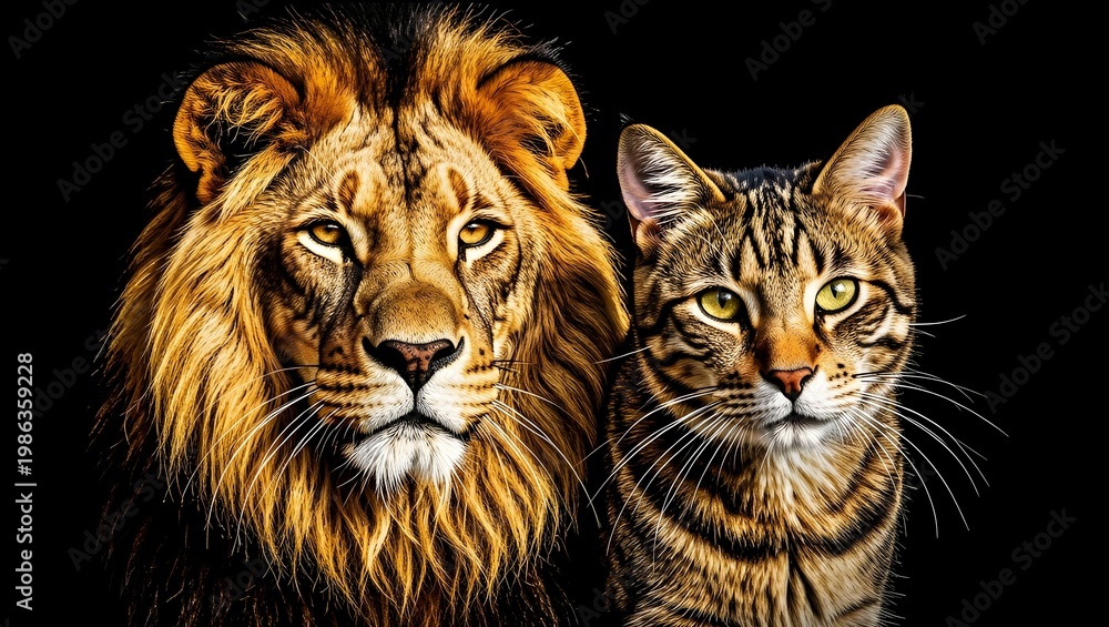 Obraz premium Portrait of lion with the cat