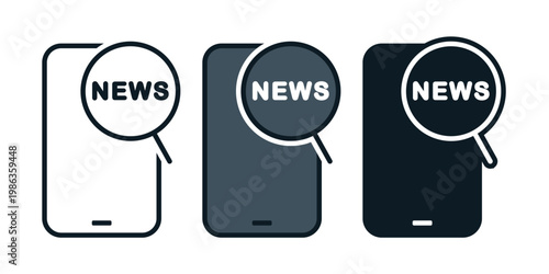 Online News Search Icon. Mobile Media Lookup. Content Discovery. Vector Illustration