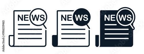Newspaper Search Icon with Magnifying Glass. Information Lookup and News Discovery. Vector Illustration
