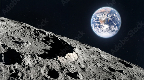 Planeta Terra e Lua no espaço com arte digital gerada por inteligência artificial