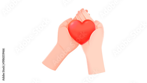 Two hands holding a red heart shape for love and care concept