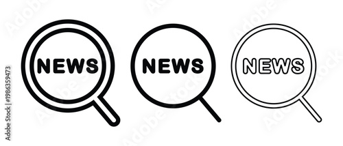 News Search Icon with Magnifying Glass Symbol. Vector Illustration