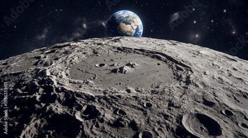 Planeta Terra e Lua no espaço com arte digital gerada por inteligência artificial