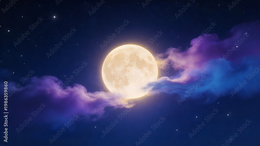 Fototapeta premium Full moon in night sky with clouds