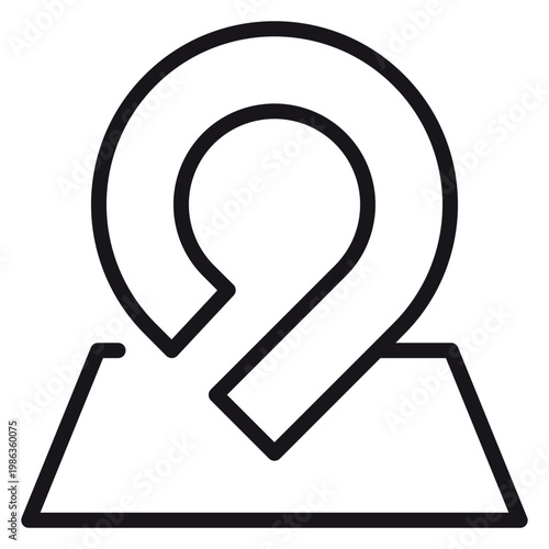 Tablou pe pânză Minimalist black vector icon illustration of a map marker pin pointing to a trapezoidal map surface, symbolizing navigation, GPS location, destination tracking, and point of interest