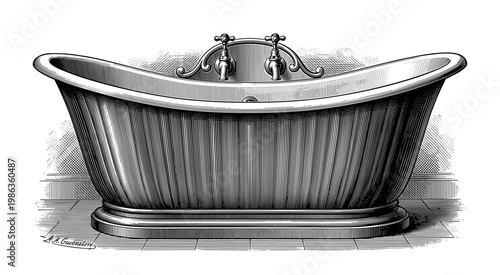 Victorian bathtub with ornate faucet vintage engraving