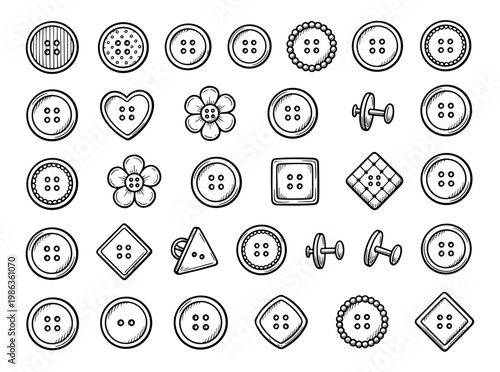 Sewing button set for clothing and tailor shop sketch