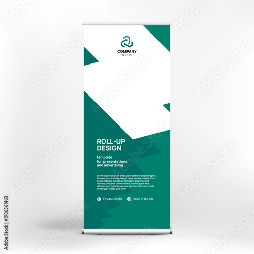 Banner design, roll-up stand for advertising, conferences, seminars, poster template for placing photos and text. Creative background for presentation
