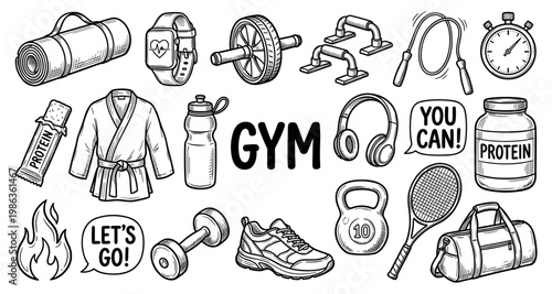 Gym fitness equipment set dumbbell kettlebell smartwatch protein sketch