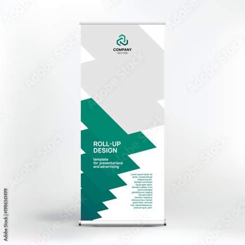 Banner design, roll-up stand for advertising, conferences, seminars, poster template for placing photos and text. Creative background for presentation