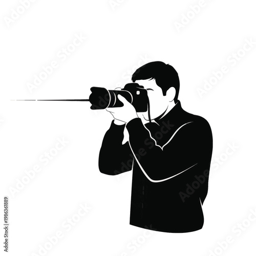 Photographer Holding DSLR Camera Silhouette Minimalist Vector