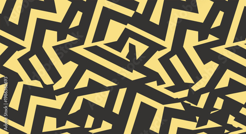 Abstract Geometric Pattern with Black Zigzag Lines on Yellow Background