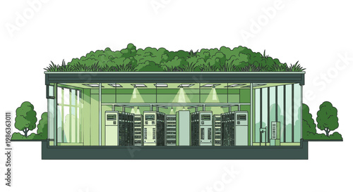 Modern building with green roof and turnstiles, eco-friendly design, sustainable architecture, urban development