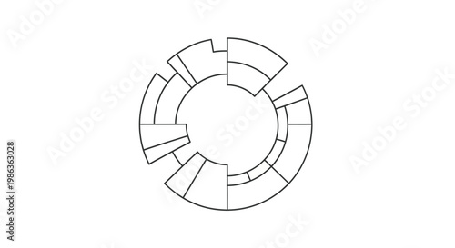 Abstract Outline Circular Segmented Diagram or Pie Chart on White Background