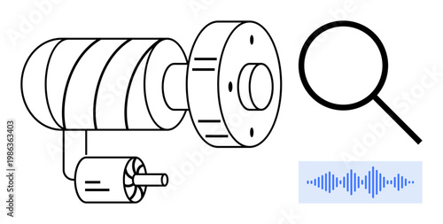 Surveillance concept. Camera, magnifier, and sound wave design surveillance functions. Surveillance for monitoring, security, audio analysis, and investigative needs. Suitable for technology