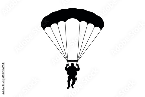 Skydiver descending safely beneath a large parachute canopy.