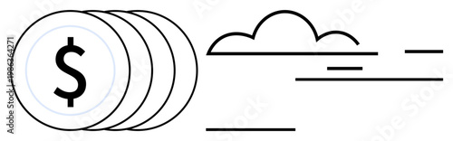 Finance, cloud storage, digital assets, economy, monetary systems, and technology integration. Stacked coins with a dollar symbol and a cloud icon in minimalist style. Finance and cloud storage theme