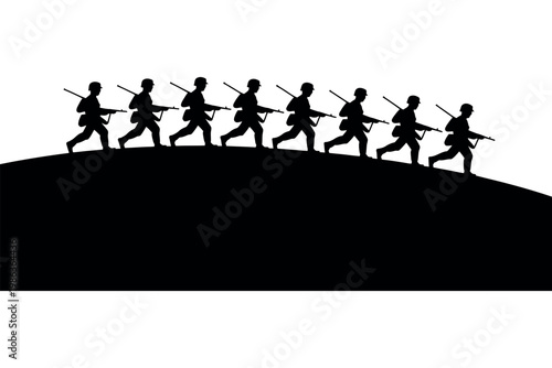 Soldiers marching across a hill during a military operation.