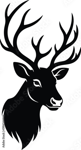 Majestic deer head silhouette single icon for wildlife hunting and nature designs