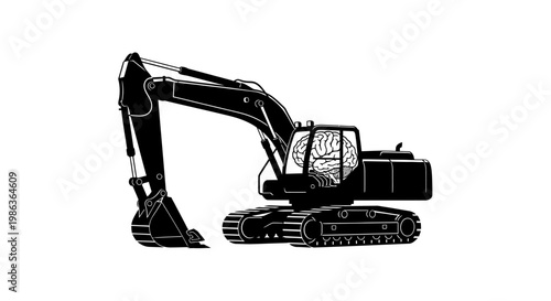 Black silhouette of an excavator machine.