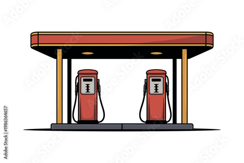 Gas station pumps stand under a canopy at a refueling facility.