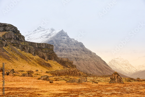 Tableau sur toile Scenic view of winter landscape near Fellsfjall in southern Iceland