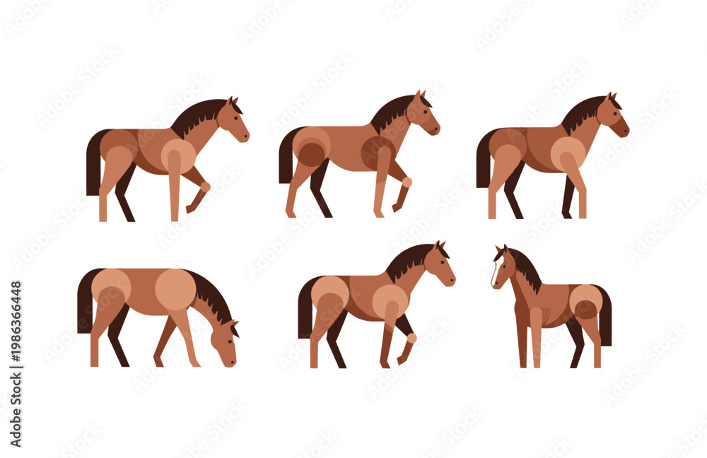 Obraz premium Flat style horse collection: elegant equine pose illustrations