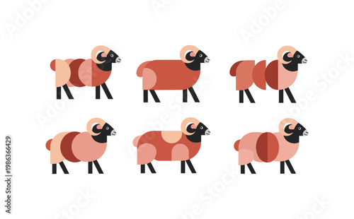 Geometric stylized sheep with colorful patterns and shapes