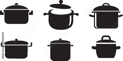 Culinary Collection: A sleek, minimalist illustration showcasing a variety of cooking pots, ready to bring your culinary visions to life.