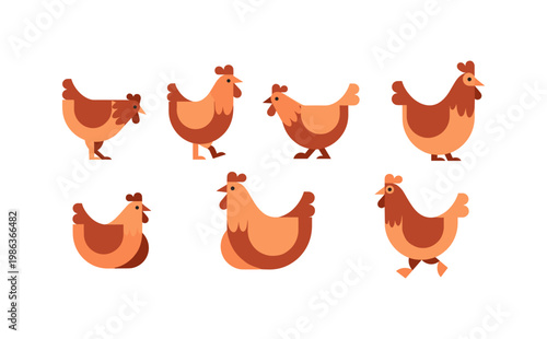 Flat design cartoon chickens collection for farm projects