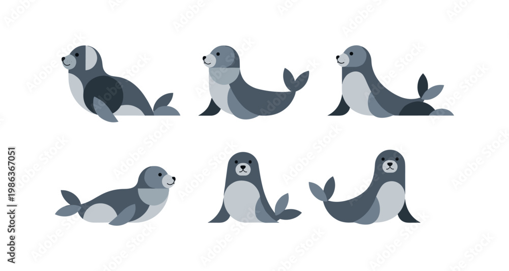 Naklejka premium Cute flat style seal collection with various poses