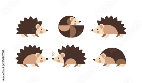 Cute geometric hedgehogs in minimalist style