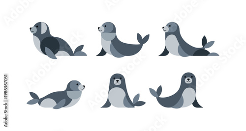 Cute flat style seal collection with various poses