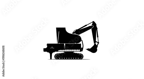 Black silhouette of an excavator machine.