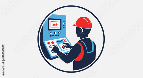 Industrial worker operating control panel.
