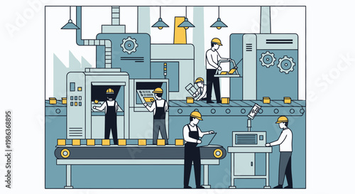 Workers in a factory production line.