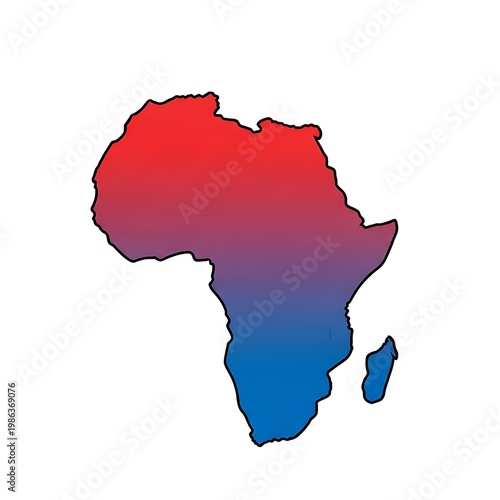 Africa continent silhouette with red and blue gradient, continent