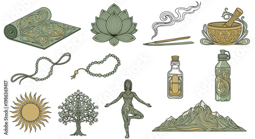 Collection of traditional herbal medicine and natural healing items