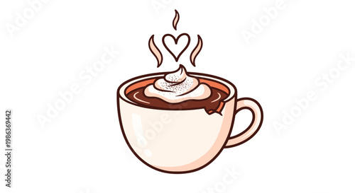 Illustration of a coffee cup with heartshaped steam