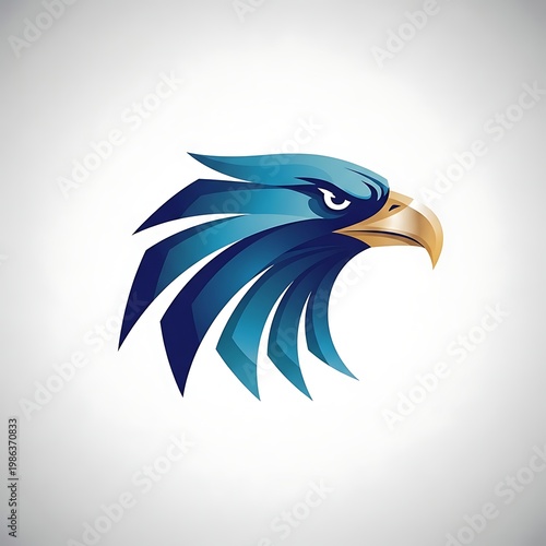 Stylized blue eagle head profile logo with dynamic gradient feathers