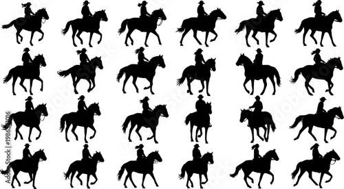 people riding horses silhouettes vector 